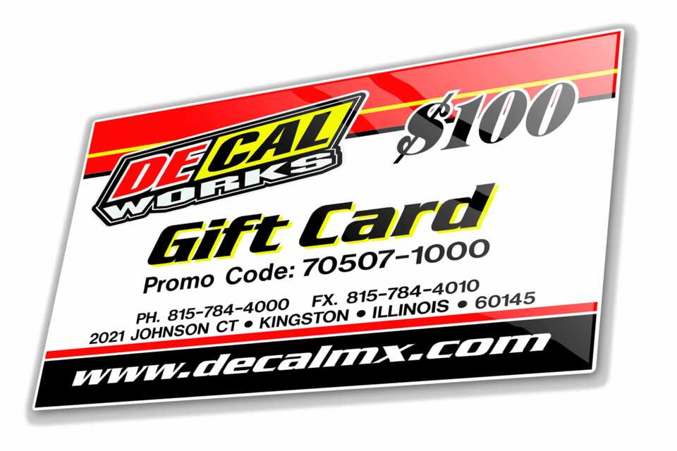 $100 DeCal Works Gift Card are delivered via email the same day as they are ordered. Perfect For Any Occasion.