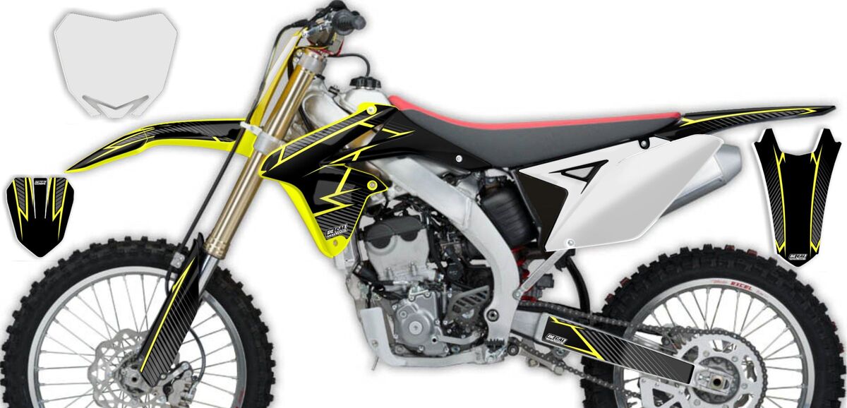 Flo Yellow Graphics Suzuki RMZ250 Black/Yellow T-11 Semi Custom Full Graphics Kit