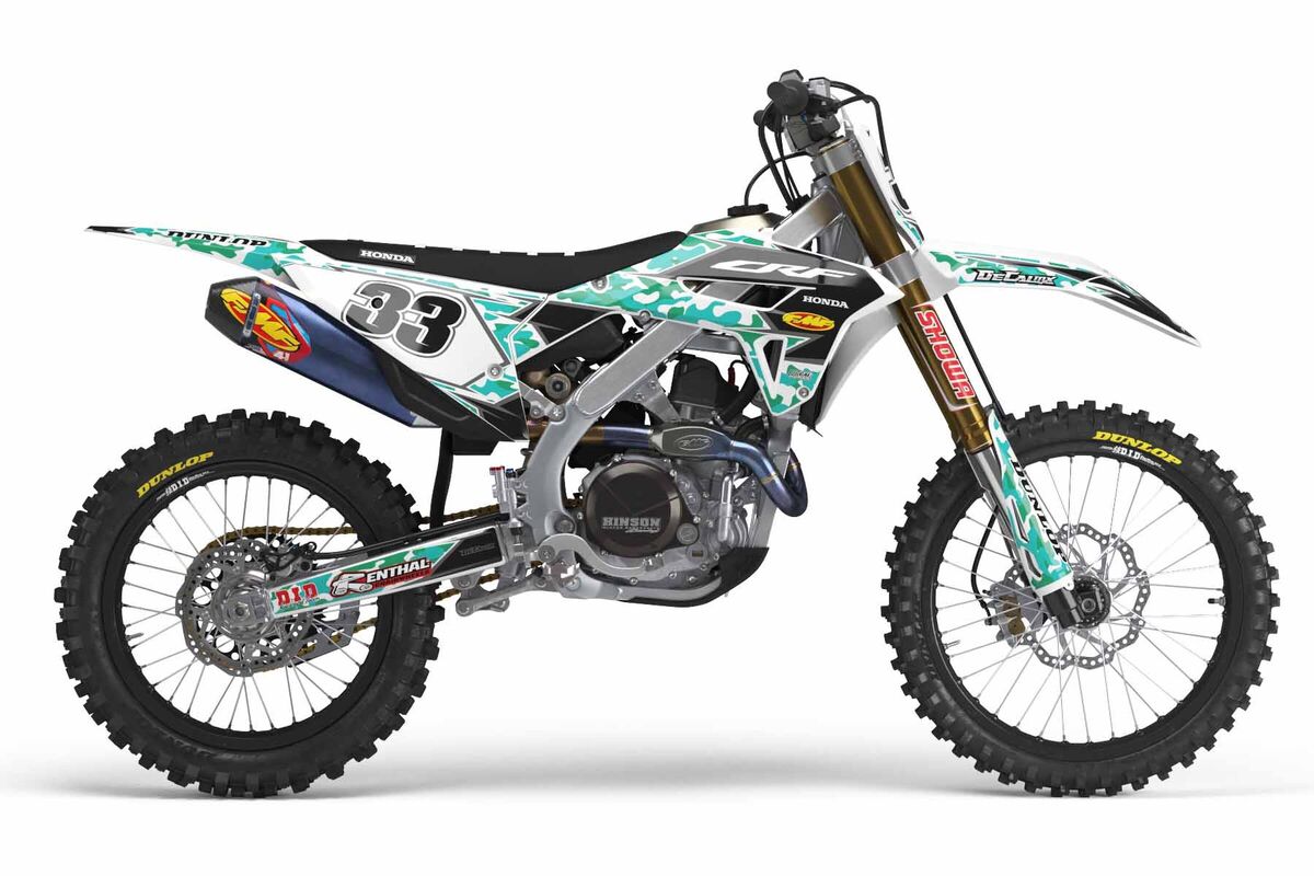 Honda CR125 Black/White Traditional Camo Ready Made Rad Graphics Kit - Main Image