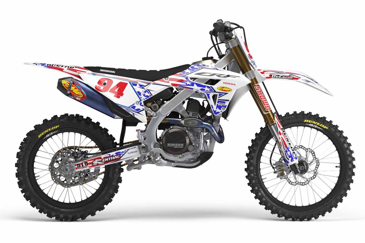 Honda CRF450 White/Blue Stars And Stripes Ready Made Full Graphics Kit
