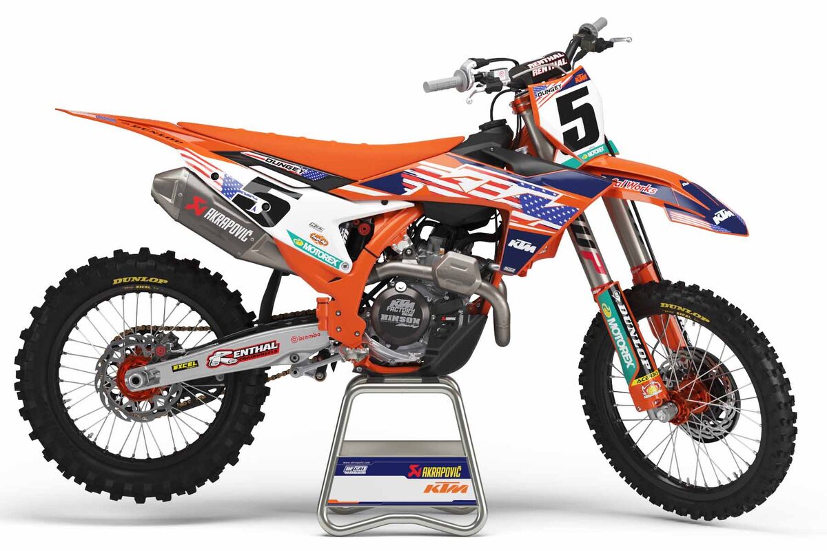 KTM SXF Blue/Orange Factory 2022 Red Bud Number Plate Graphics Kit