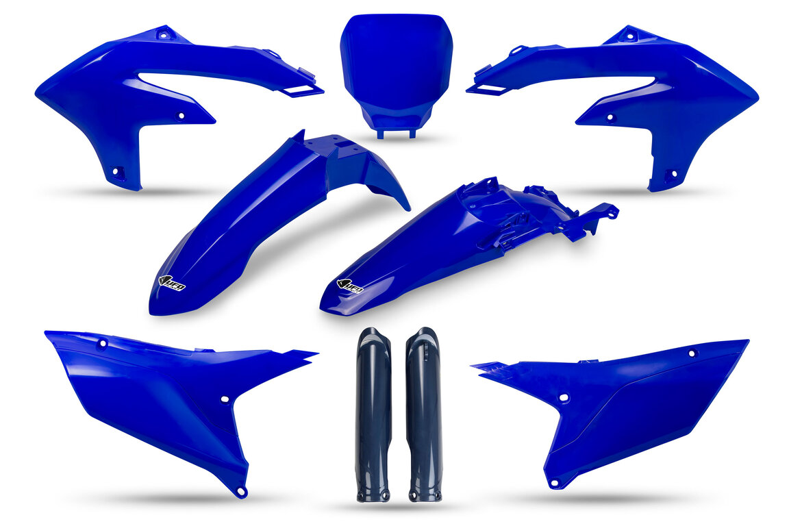 UFO Blue with Navy Forks Plastic Kit for Yamaha: YZ250F (2024-2026), YZ250FX (2025-2027), YZ450F (2023-2025), YZ450FX (2024-2026)