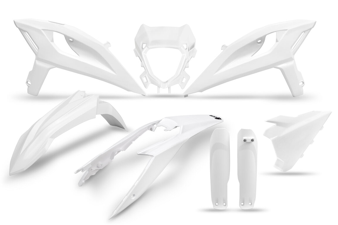 UFO White with Forks Plastic Kit for Beta: 125 RR Race Edition (2025-2026), 125 RR X-PRO (2025-2026), 200 RR Race Edition (2025-2026), 200 RR X-PRO 2-Stroke (2025-2026), 250 RR Race Edition (2025-2026), 250 RR X-PRO 2-Stroke (2025-2026), 300 RR Race Edition (2025-2026), 300 R...and more