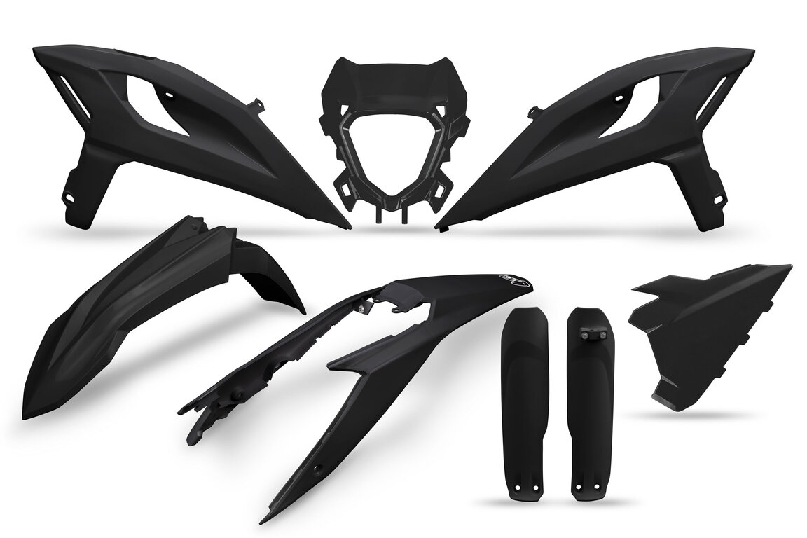 UFO Black with Forks Plastic Kit for Beta: 125 RR Race Edition (2025-2026), 125 RR X-PRO (2025-2026), 200 RR Race Edition (2025-2026), 200 RR X-PRO 2-Stroke (2025-2026), 250 RR Race Edition (2025-2026), 250 RR X-PRO 2-Stroke (2025-2026), 300 RR Race Edition (2025-2026), 300 R...and more