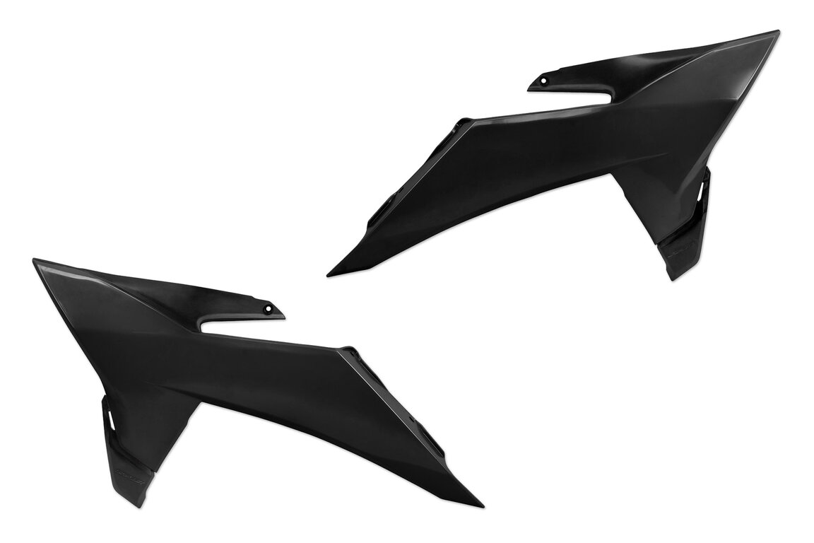 UFO Black Radiator Shroud Set for KTM: EXC350F (2026), EXC500F (2026-2027), SX125 (2025-2027), SX150 (2025-2027), SX250 (2025-2027), SX300 (2025-2027), SXF250 (2025-2027), SXF250FE (2024-2026), SXF350 (2025-2027), SXF450 (2025-2027), SXF450FE (2024-2026), XC125 (2025, 2027...and more
