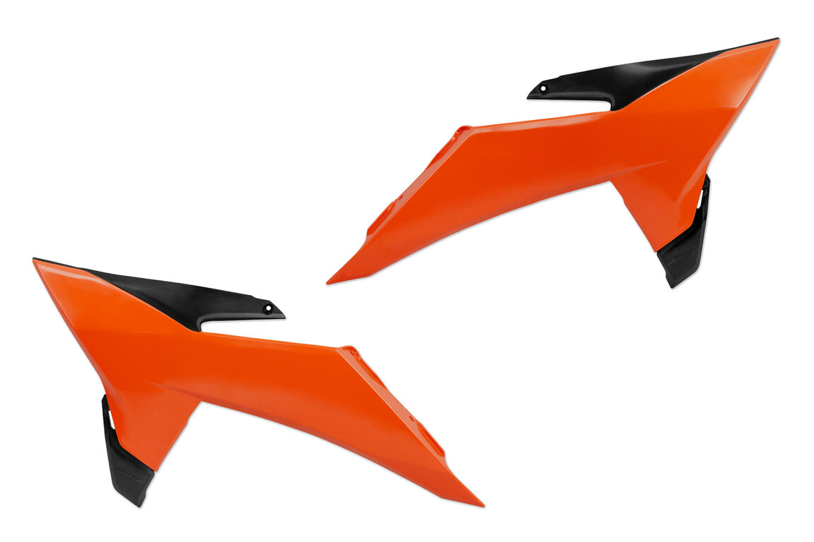UFO Orange Radiator Shroud Set for KTM: EXC350F (2026), EXC500F (2026), SX125 (2025-2026), SX150 (2025-2026), SX250 (2025-2026), SX300 (2025-2026), SXF250 (2025-2026), SXF250FE (2024-2025), SXF350 (2025-2026), SXF450 (2025-2026), SXF450FE (2024-2025), XC125 (2025), XC250 (2...and more
