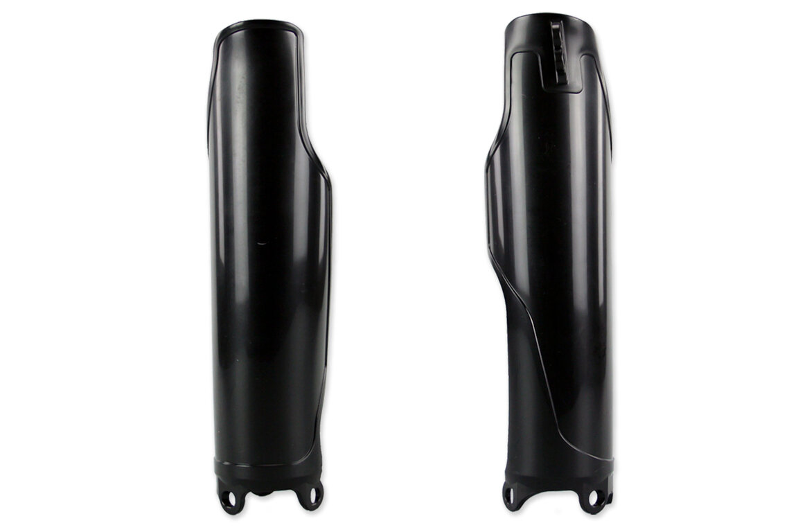 Polisport Black Lower Fork Guards for Honda: CR125R (1995-2007), CR250R (1995-2007), CR500R (1990-2001), CRF250R (2004-2018), CRF250X (2004-2017), CRF450R (2002-2018), CRF450RX (2017-2018), CRF450X (2005-2016)