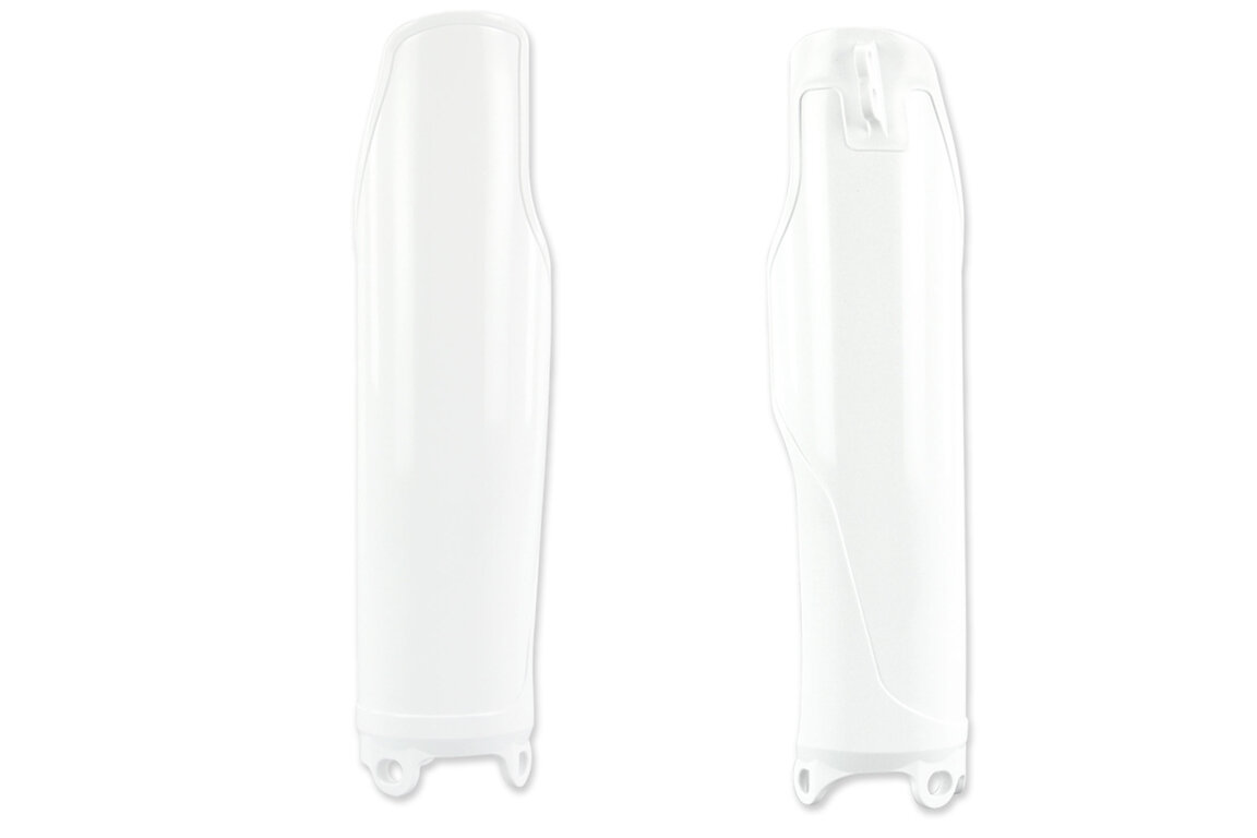 UFO White Lower Fork Guards for Honda: CR125R (1995-2007), CR250R (1995-2007), CR500R (1990-2001), CRF250R (2004-2018), CRF450R (2002-2018)