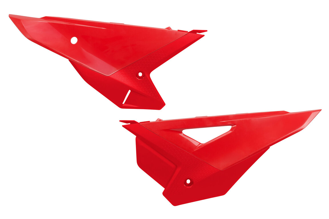 UFO Red Side Number Plates for Honda: CRF250R (2025-2027), CRF250RWE (2025-2026), CRF250RX (2025-2027), CRF450R (2025-2026), CRF450RWE (2025-2026), CRF450RX (2025-2026), HRC Works Edition (2027)