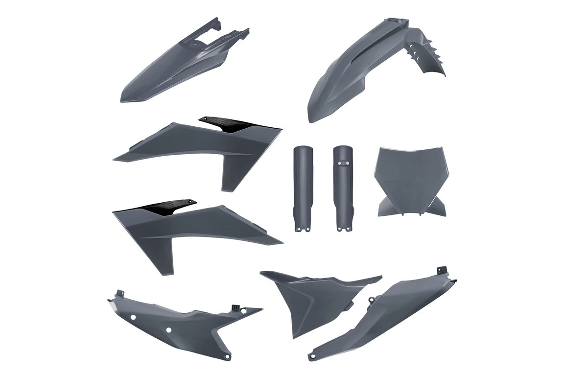 Polisport Nardo Grey w/Forks Plastic Kit for KTM: SX125 (2023-2024), SX250 (2023-2024), SX300 (2023-2024), SXF250 (2023-2024), SXF250FE (2022-2023), SXF350 (2023-2024), SXF450 (2023-2024), SXF450FE (2022-2023), XC125 (2023-2024), XC250 (2023-2024), XC300 (2023-2024), XCF250 (2023-202...and more