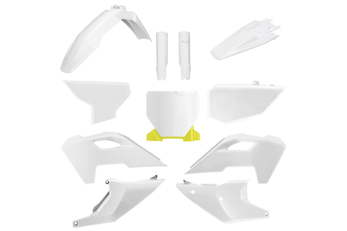 Polisport White with Forks Plastic Kit for Husqvarna: FC250 (2023-2024), FC250 Rockstar Edition (2022-2023), FC350 (2023-2024), FC350 Heritage (2023), FC450 (2023-2024), FC450 Rockstar Edition (2022-2023), FX350 (2023-2024), FX450 (2023-2024), TC125 (2023-2024), TC125 Heritage (202...and more