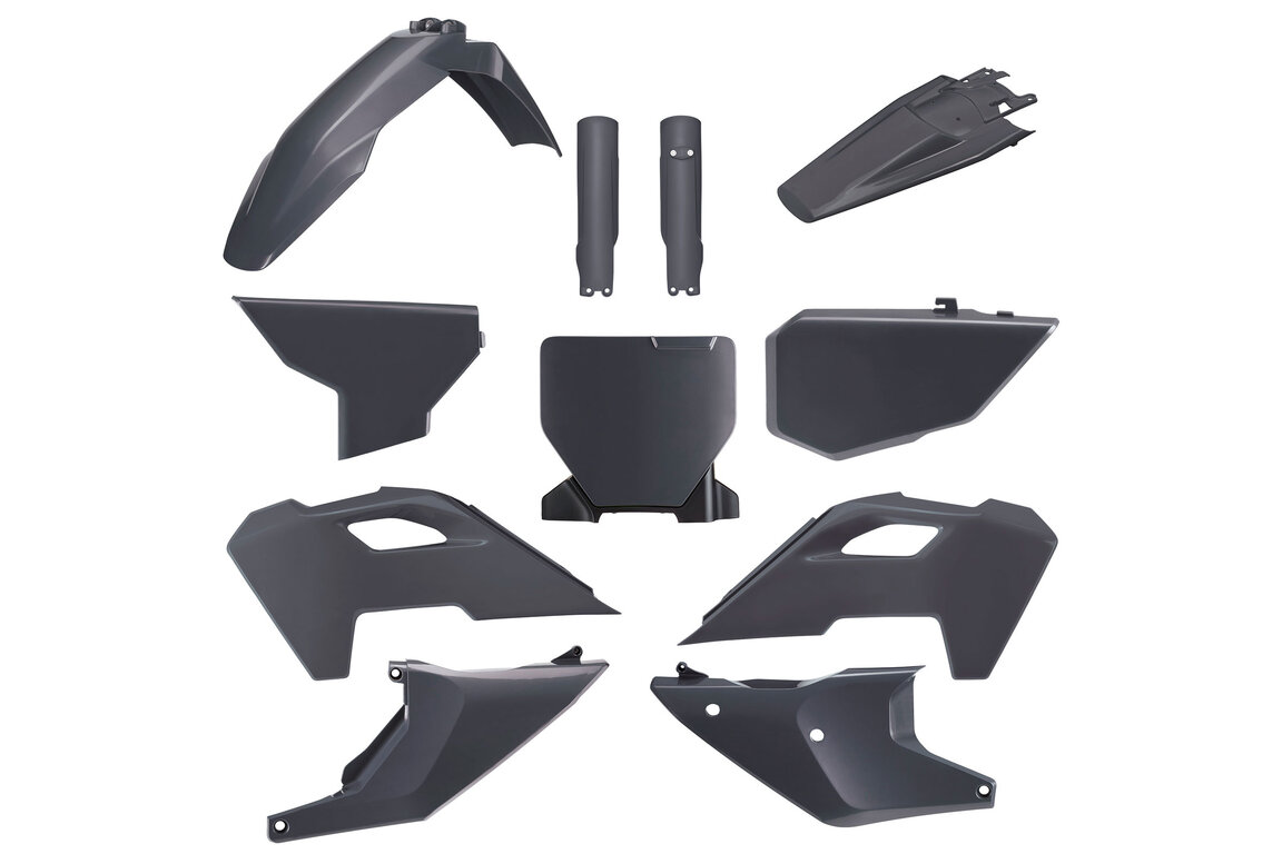 Polisport Nardo Grey with Forks Plastic Kit for Husqvarna: FC250 (2023-2024), FC250 Rockstar Edition (2022-2023), FC350 (2023-2024), FC350 Heritage (2023), FC450 (2023-2024), FC450 Rockstar Edition (2022-2023), FX350 (2023-2024), FX450 (2023-2024), TC125 (2023-2024), TC125 Heritage (202...and more
