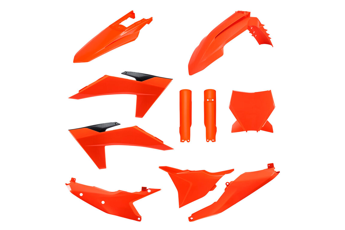 Polisport Orange w/Forks Plastic Kit for KTM: SX125 (2023-2024), SX250 (2023-2024), SX300 (2023-2024), SXF250 (2023-2024), SXF250FE (2022-2023), SXF350 (2023-2024), SXF450 (2023-2024), SXF450FE (2022-2023), XC125 (2023-2024), XC250 (2023-2024), XC300 (2023-2024), XCF250 (2023-202...and more