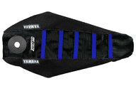 DeCal Works Black Black Blue with Yamaha logo Gripper Ribbed Seat Covers for Yamaha: YZ125 (2002-2027), YZ125X (2023-2027), YZ250 (2002-2027), YZ250X (2023-2027)