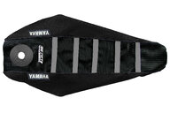 DeCal Works Black Black Grey with Yamaha logo Gripper Ribbed Seat Covers for Yamaha: YZ125 (2002-2027), YZ125X (2023-2027), YZ250 (2002-2027), YZ250X (2023-2027)