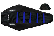 DeCal Works Black Black Blue with Yamaha logo Gripper Ribbed Seat Covers for Yamaha: WR250F (2020-2024), WR450F (2019-2023), YZ250F (2019-2023), YZ250FX (2020-2024), YZ450F (2018-2022), YZ450FX (2019-2023)