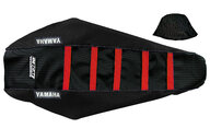 DeCal Works Black Black Red with Yamaha logo Gripper Ribbed Seat Covers for Yamaha: WR250F (2020-2024), WR450F (2019-2023), YZ250F (2019-2023), YZ250FX (2020-2024), YZ450F (2018-2022), YZ450FX (2019-2023)