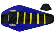 DeCal Works Blue Black Yellow with Yamaha logo Gripper Ribbed Seat Covers for Yamaha: WR250F (2020-2024), WR450F (2019-2023), YZ250F (2019-2023), YZ250FX (2020-2024), YZ450F (2018-2022), YZ450FX (2019-2023)