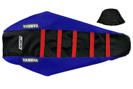 DeCal Works Blue Black Red with Yamaha logo Gripper Ribbed Seat Covers for Yamaha: WR250F (2020-2024), WR450F (2019-2023), YZ250F (2019-2023), YZ250FX (2020-2024), YZ450F (2018-2022), YZ450FX (2019-2023)