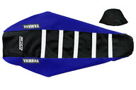 DeCal Works Blue Black White with Yamaha logo Gripper Ribbed Seat Covers for Yamaha: WR250F (2020-2024), WR450F (2019-2023), YZ250F (2019-2023), YZ250FX (2020-2024), YZ450F (2018-2022), YZ450FX (2019-2023)