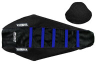 DeCal Works Black Black Blue with Yamaha logo Gripper Ribbed Seat Covers for Yamaha: WR250F (2025-2027), WR450F (2024-2027), YZ250F (2024-2027), YZ250FX (2025-2027), YZ450F (2023-2027), YZ450FX (2024-2027)