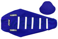 DeCal Works Blue Blue White with Yamaha logo Gripper Ribbed Seat Covers for Yamaha: WR250F (2025-2027), WR450F (2024-2027), YZ250F (2024-2027), YZ250FX (2025-2027), YZ450F (2023-2027), YZ450FX (2024-2027)