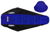 DeCal Works Black Blue Blue with Yamaha logo Gripper Ribbed Seat Covers for Yamaha: WR250F (2025-2027), WR450F (2024-2027), YZ250F (2024-2027), YZ250FX (2025-2027), YZ450F (2023-2027), YZ450FX (2024-2027)