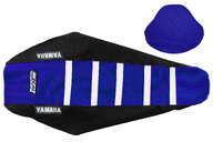 DeCal Works Black Blue White with Yamaha logo Gripper Ribbed Seat Covers for Yamaha: WR250F (2025-2027), WR450F (2024-2027), YZ250F (2024-2027), YZ250FX (2025-2027), YZ450F (2023-2027), YZ450FX (2024-2027)