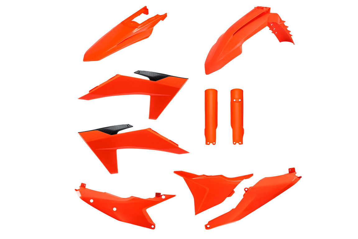 Polisport Orange w/ Forks Plastic Kit for KTM: EXC350F (2024-2025), EXC450F (2024-2025), EXC500F (2024-2025), XCF450W (2024-2025), XCW150 (2024-2025), XCW250 (2024-2025), XCW300 (2024-2025), XCW300 Factory Edition (2025), XW-F 350 (2024), XW-F 500 (2024)