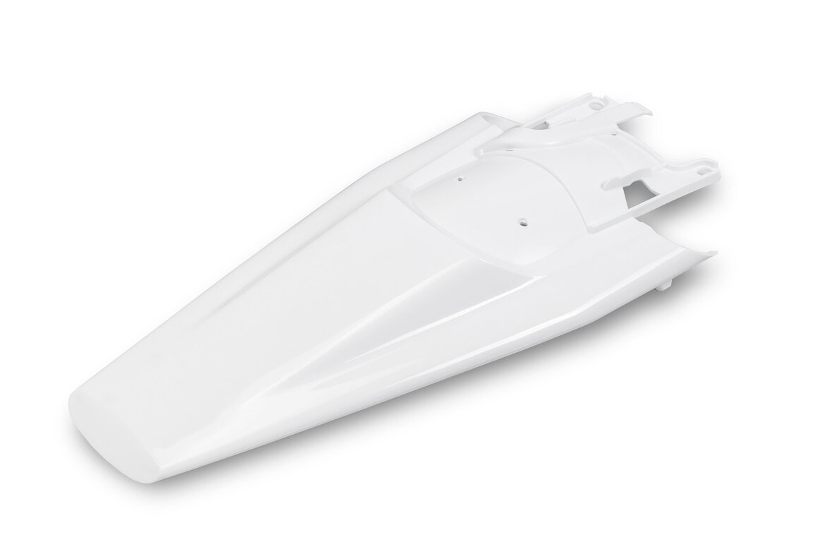 UFO White With Pins Rear Fender for Husqvarna: FE350s (2024-2025), FE350w (2024), FE450 (2024-2025), FE501s (2024-2025), FE501w (2024), TE150 (2024-2025), TE250 (2024-2025), TE300 (2024-2025), TE300 Pro (2025)