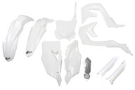 UFO White w/ Forks Plastic Kit for Kawasaki: KX250F (2021-2024), KX250F 50th Anniversary Edition (2024), KX250X (2022-2024), KX250XC (2021), KX450F (2019-2023), KX450SR (2022-2023), KX450X (2022-2023), KX450XC (2021)