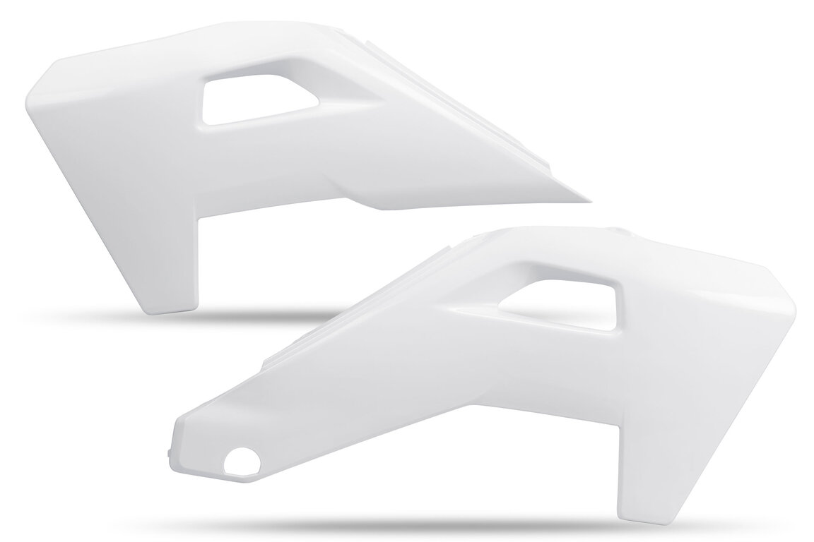 UFO White Radiator Shroud Set for Husqvarna: FC250 (2025), FC250 Factory Edition (2025-2026), FC350 (2025), FC350 Heritage (2025), FC450 (2025), FC450 Factory Edition (2026), FX350 (2025), FX350 Heritage (2025), TC (2025), TC 150 (2025), TC125 (2025-2026), TC150 Heritage (...and more
