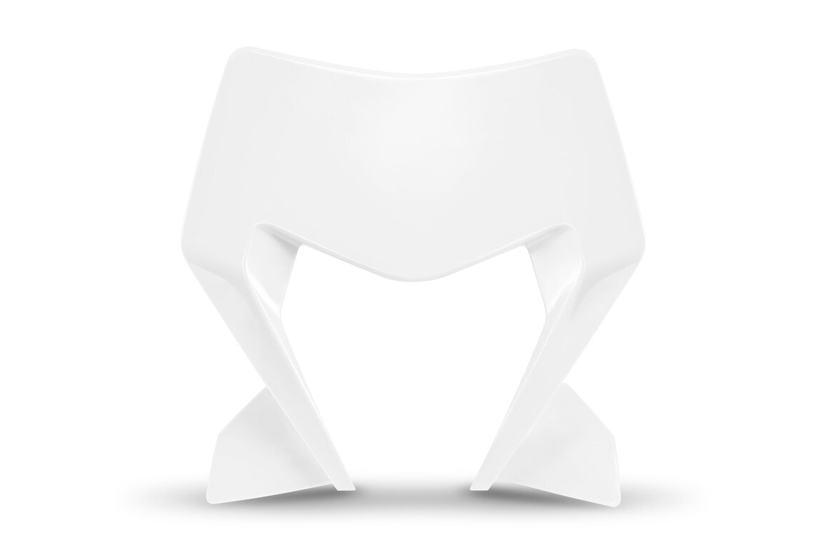 UFO White Front Number Plate Headlight Mask for KTM: EXC350F (2024-2026), EXC450F (2024-2025), EXC500F (2024-2026), XCF450W (2024-2026), XCW150 (2024-2026), XCW250 (2024-2026), XCW300 (2024-2026), XCW300 Factory Edition (2025), XW-F 350 (2024), XW-F 500 (2024)