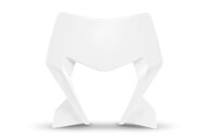 UFO White Front Number Plate Headlight Mask for KTM: EXC350F (2024-2026), EXC450F (2024-2025), EXC500F (2024-2027), XCF450W (2024-2027), XCW150 (2024-2027), XCW250 (2024-2027), XCW300 (2024-2027), XCW300 Factory Edition (2025), XCW300 Hard Enduro (2026), XW-F 350 (2024), XW-F 500 (2024)