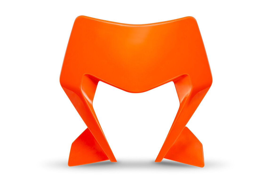 UFO Orange Front Number Plate Headlight Mask for KTM: EXC350F (2024-2026), EXC450F (2024-2025), EXC500F (2024-2027), XCF450W (2024-2027), XCW150 (2024-2027), XCW250 (2024-2027), XCW300 (2024-2027), XCW300 Factory Edition (2025), XCW300 Hard Enduro (2026), XW-F 350 (2024), XW-F 500 (2024)