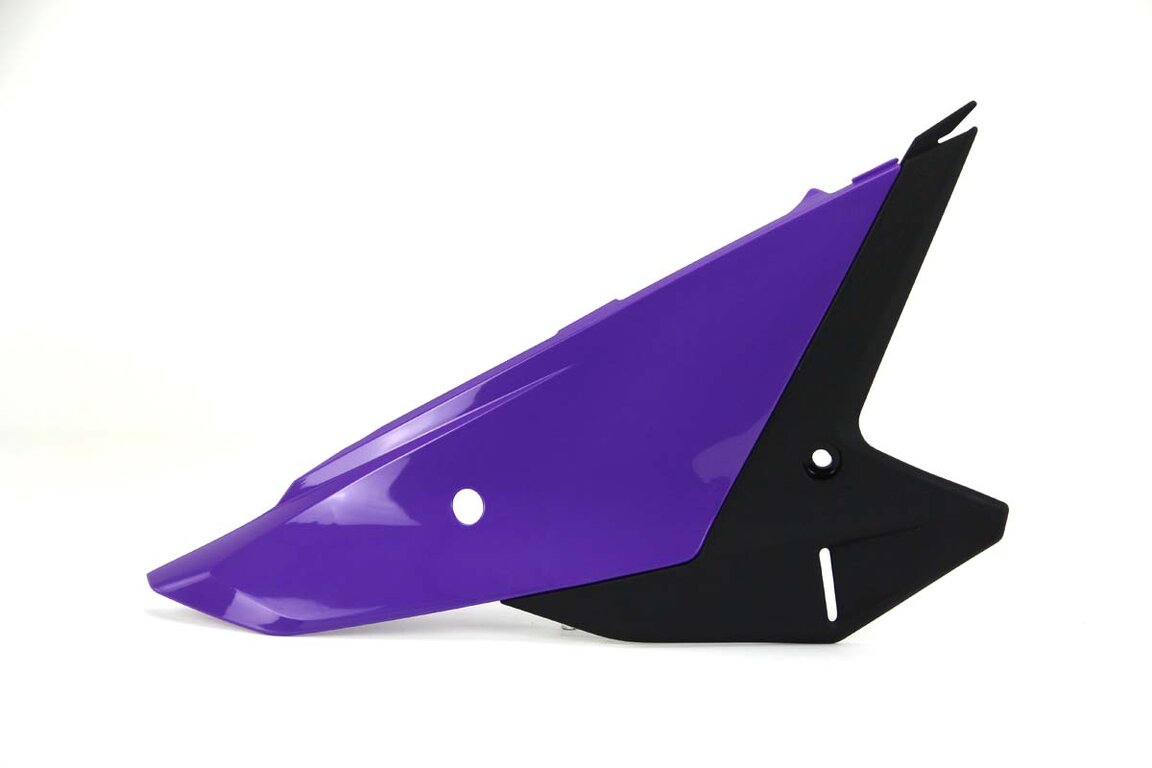 Right Side UFO Purple / Black Side Number Plates replacement plastics for 25-27 Honda CRF250, CRF450, HRC Works Edition dirt bikes.