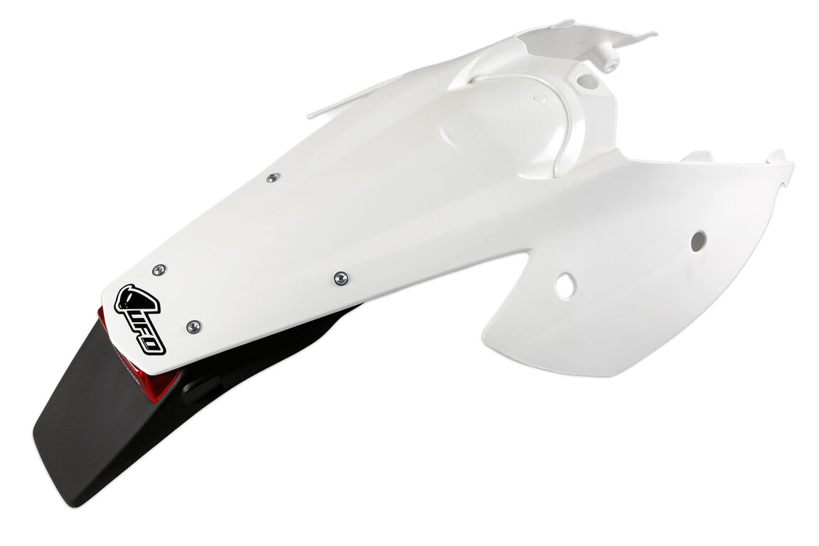 UFO White w/ Tail light Rear Fender / Side Number Plate for KTM: EXC125 (2004-2007), EXC200 (2004-2006), EXC250 (2004-2007), EXC300 (2004-2007), EXC400 (2004-2007), EXC450 (2004-2007), EXC525 (2004-2007), MXC300 (2004-2005), SX125 (2004-2006), SX200 (2003-2004), SX250 (2003-2006), SX450 (2003-2006)...and more