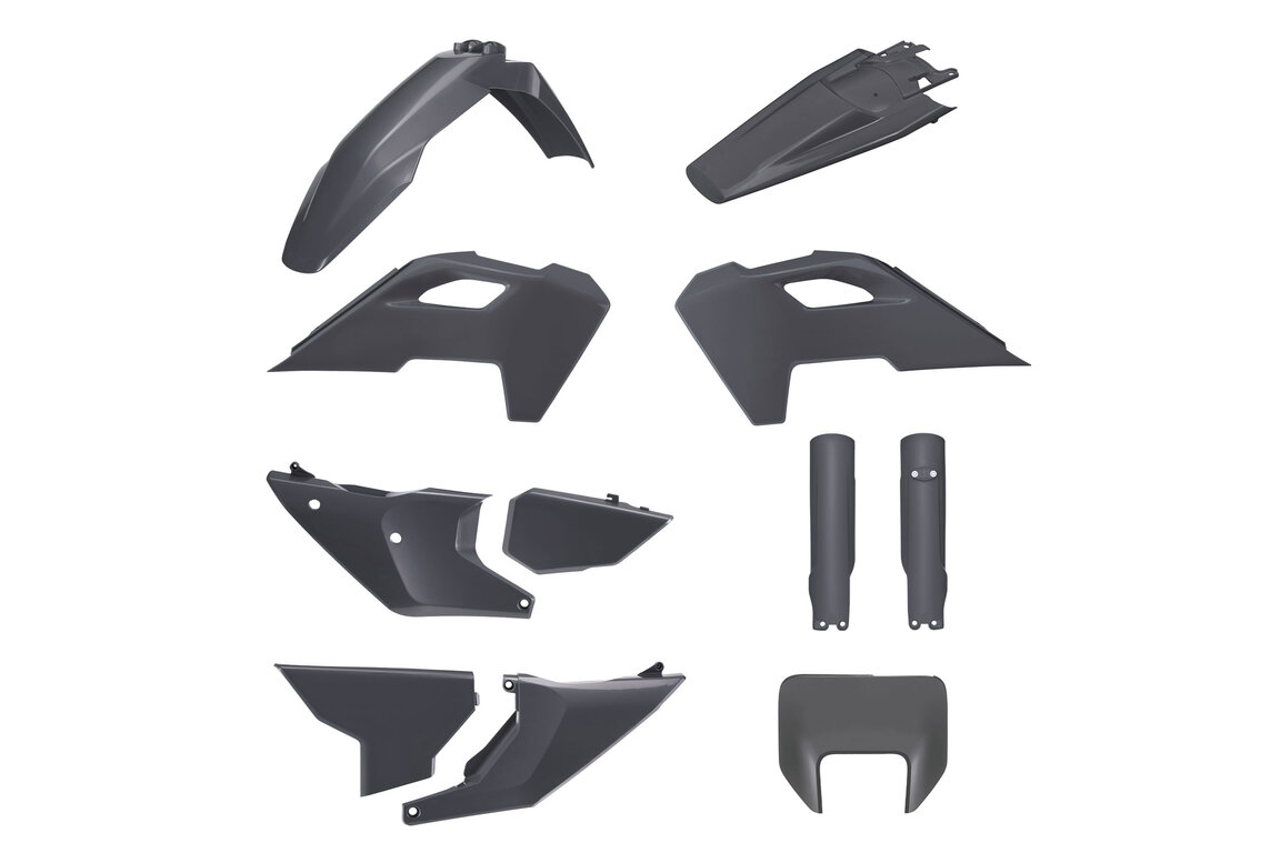 Polisport Nardo Grey Plastic Kit for Husqvarna: FE350s (2024-2025), FE350w (2024), FE450 (2024-2025), FE501s (2024-2025), FE501w (2024), TE150 (2024-2025), TE250 (2024-2025), TE300 (2024-2025), TE300 Pro (2025)