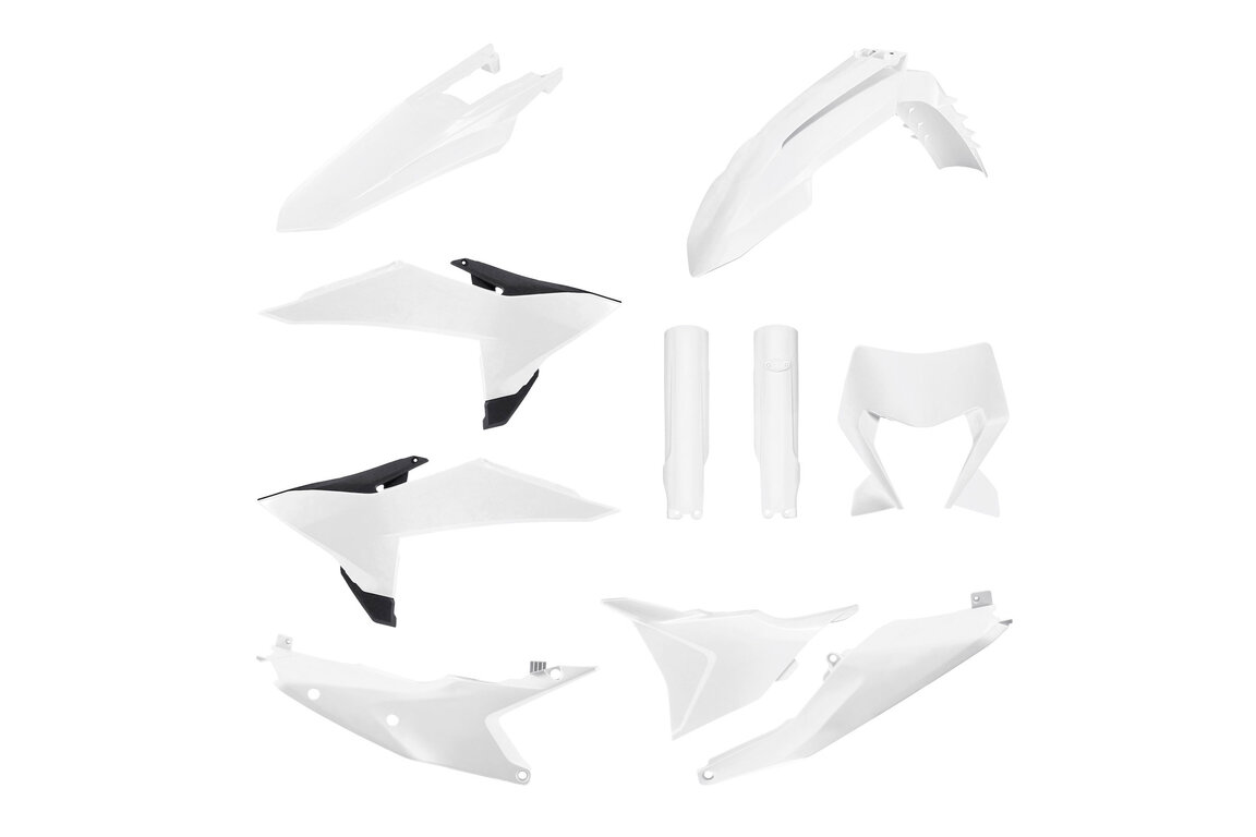 Polisport White with Forks Plastic Kit for KTM: EXC350F (2026), EXC500F (2026-2027), XCF450W (2026-2027), XCW150 (2026-2027), XCW250 (2026-2027), XCW300 (2026-2027), XCW300 Hard Enduro (2026)