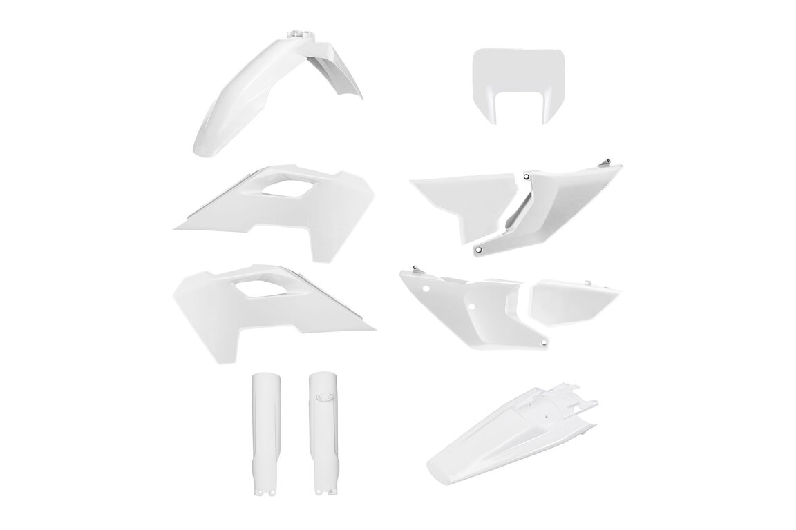 Polisport White Plastic Kit for Husqvarna: FE350s (2024-2025), FE350w (2024), FE450 (2024-2025), FE501s (2024-2025), FE501w (2024), TE150 (2024-2025), TE250 (2024-2025), TE300 (2024-2025), TE300 Pro (2025)