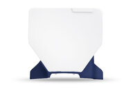 UFO White with Blue Extention Front Number Plate w/ Ext for Husqvarna: FC250 (2023-2027), FC250 Factory Edition (2025-2026), FC250 Rockstar Edition (2022-2024), FC350 (2023-2027), FC350 Heritage (2023, 2025), FC450 (2023-2027), FC450 Factory Edition (2025-2026), FC450 Rockstar Edition (2022-2024), ...and more