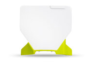 UFO White with Yellow Extention Front Number Plate w/ Ext for Husqvarna: FC250 (2023-2027), FC250 Factory Edition (2025-2026), FC250 Rockstar Edition (2022-2024), FC350 (2023-2027), FC350 Heritage (2023, 2025), FC450 (2023-2027), FC450 Factory Edition (2025-2026), FC450 Rockstar Edition (2022-2024), ...and more