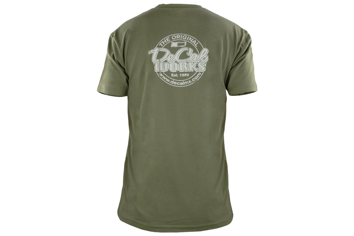 DeCal Works Large Original Olive T-Shirt with White Logo
