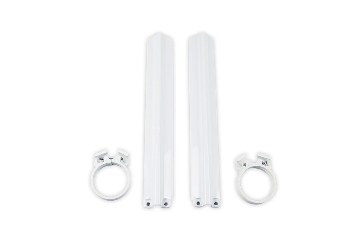 UFO White Lower Fork Guards for Suzuki: RM125 (1991), RM250 (1991)