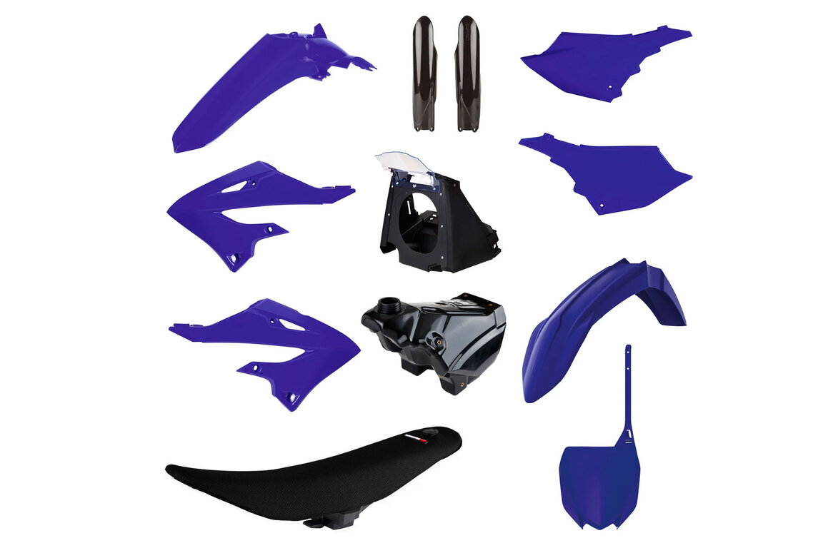 Polisport Blue w/ Black Seat Full Restyled Plastic Kit for Yamaha: YZ125 (2002-2021), YZ125X (2020-2022), YZ250 (2002-2021), YZ250X (2016-2022)