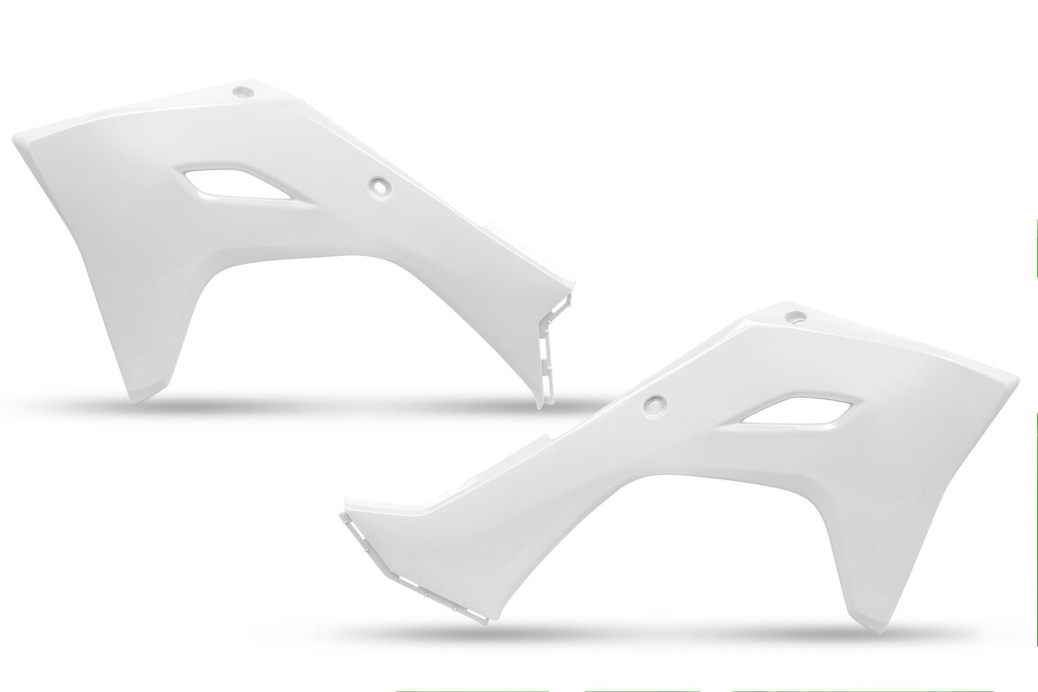 UFO White Radiator Shroud Set for Kawasaki: KX250F (2025-2026), KX250X (2025-2026), KX450F (2024-2026), KX450F 50th Anniversary Edition (2024), KX450SR (2024-2026), KX450X (2024-2026)