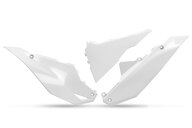 UFO White Side Number Plates  w/ Airbox for Kawasaki: KX250F (2025-2026), KX250X (2025-2026), KX450F (2024-2026), KX450F 50th Anniversary Edition (2024), KX450SR (2024-2026), KX450X (2024-2026)