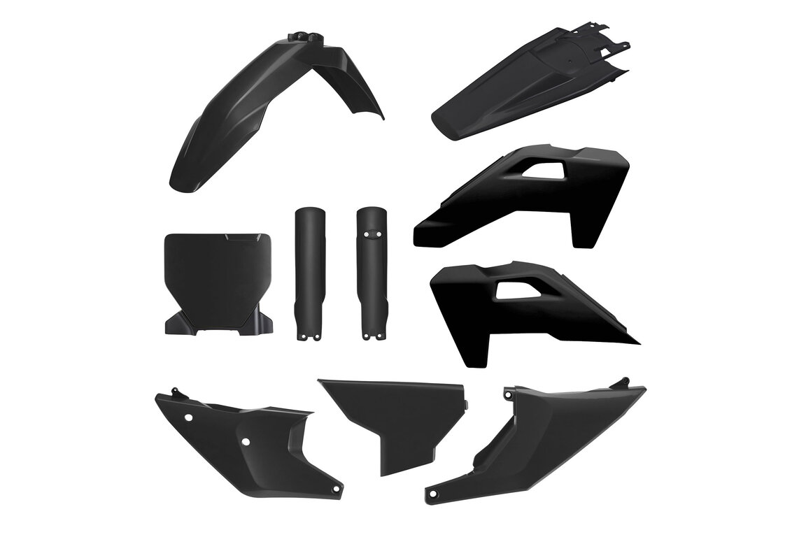 Polisport Black w/Forks Restyled Plastic Kit for Husqvarna: FC250 (2023-2025), FC250 Factory Edition (2025-2026), FC250 Rockstar Edition (2022-2023), FC350 (2023-2025), FC350 Heritage (2023, 2025), FC450 (2023-2025), FC450 Factory Edition (2025-2026), FC450 Rockstar Edition (2022-2023), ...and more