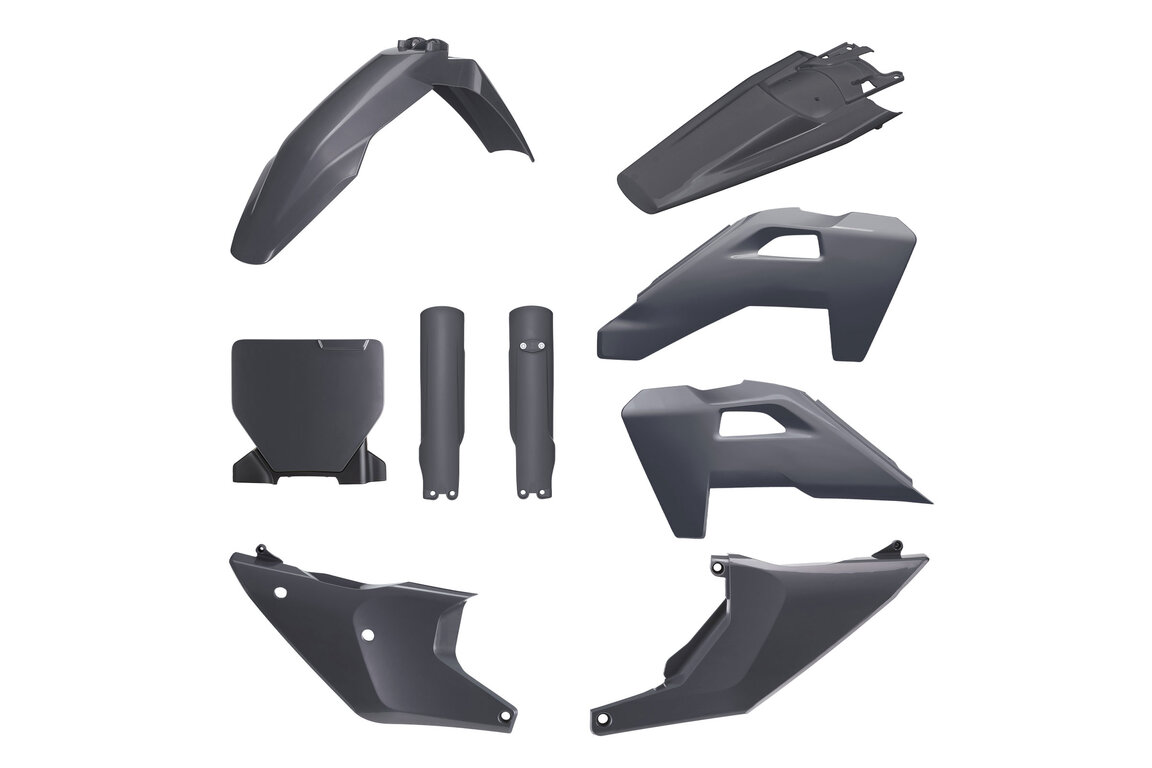 Polisport Nardo Grey w/Forks Restyled Plastic Kit for Husqvarna: FC250 (2023-2025), FC250 Factory Edition (2025-2026), FC250 Rockstar Edition (2022-2023), FC350 (2023-2025), FC350 Heritage (2023, 2025), FC450 (2023-2025), FC450 Factory Edition (2025-2026), FC450 Rockstar Edition (2022-2023), ...and more