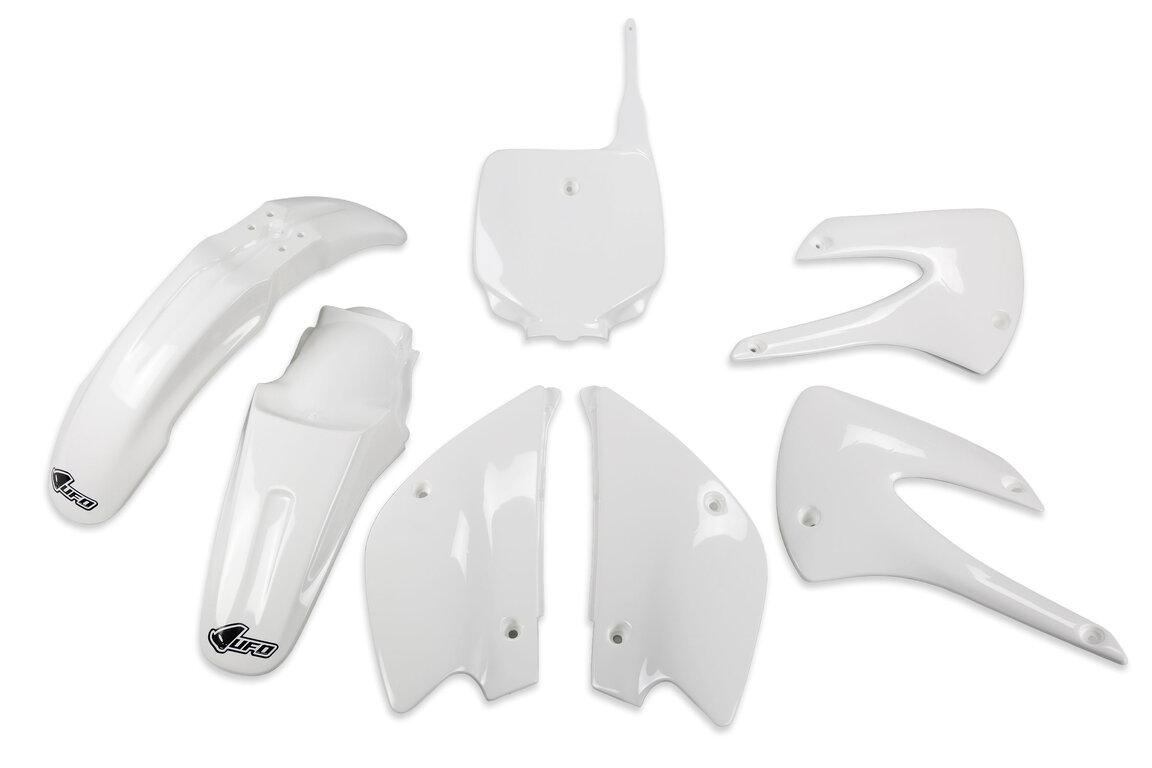 UFO White Restyled Plastic Kit for Kawasaki: KX100 (2001-2013), KX85 (2001-2013)